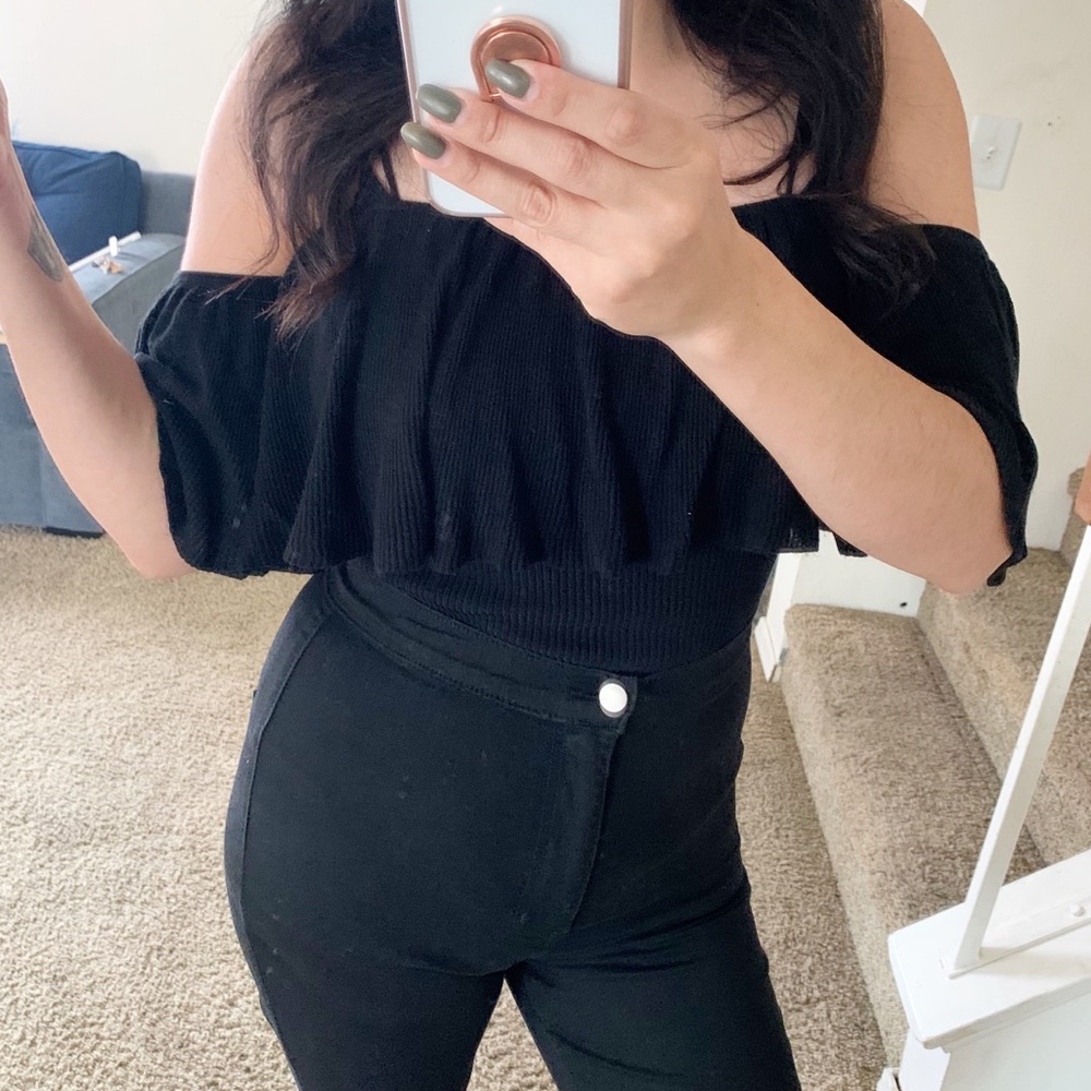 Rehab Black Ribbed Bodysuit Off The Should…